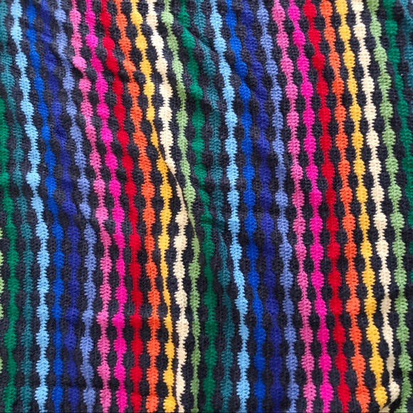 Hand Knit Rainbow Striped Throe Blanket - Picture 6 of 7